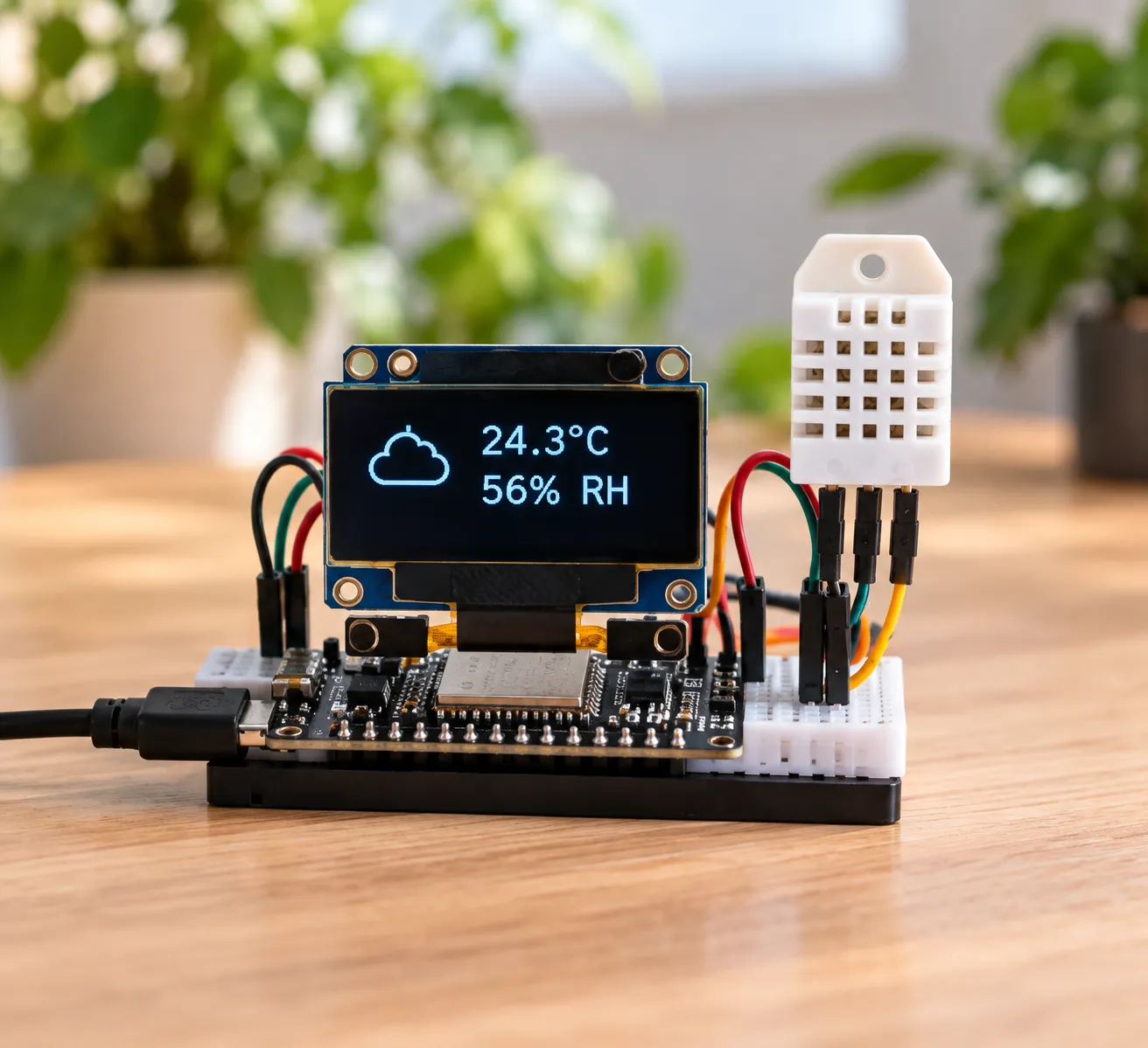 Illustrative ESP32 weather station with OLED and environmental sensor